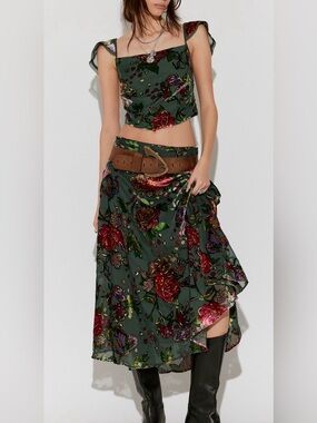 Free People Electra Heart Midi Skirt Set Color: Forest Combo